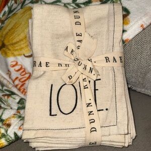 Rae Dunn Cream Tea Towels with Love Print